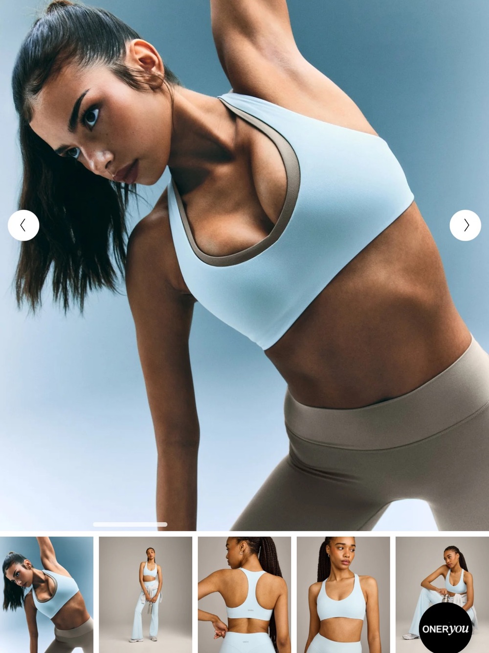 Oner Active Soft Motion Bralette with Gray Logo Cloud Blue Medium Activewear Gym